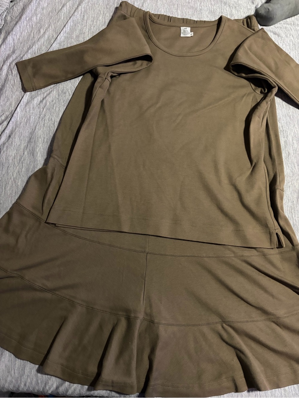 Peruvian Connection Olive Scoop-Neck Long-Sleeve and maxi skirt
